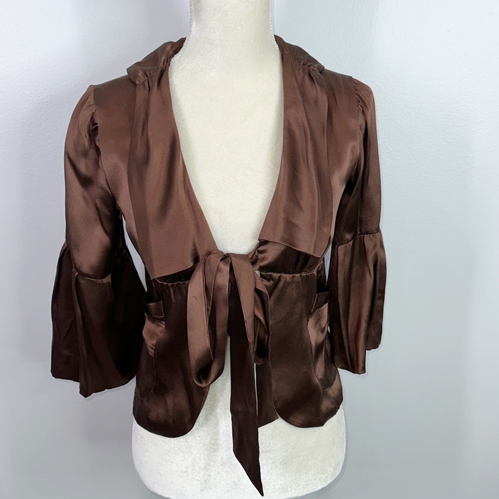 Hale Bob 100% silk vintage Y2K tie front layering blouse size XS